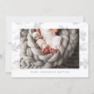 Simple Photo Grey Foliage Baptême Party Invitation