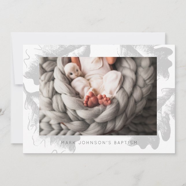 Simple Photo Grey Foliage Baptême Party Invitation (Devant)
