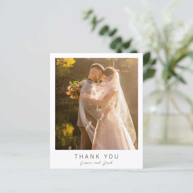Simple Photo Modern Budget Wedding Thank You Card (Debout devant)