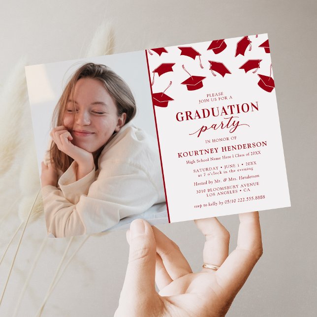 Simple Photo Red Graduation Party Invitations (Créateur téléchargé)