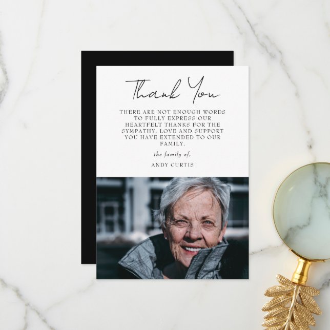 Simple Photo Sympathy Merci de calligraphie (Devant/Arrière en situation)