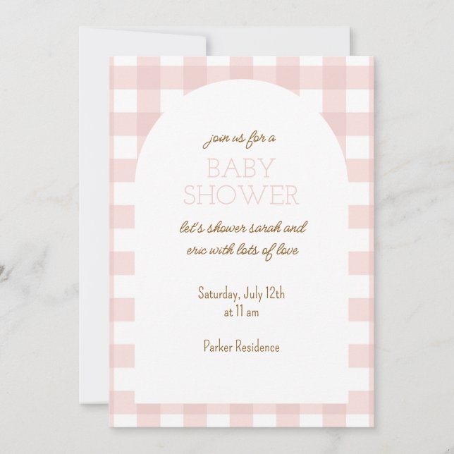 Simple Pink Gingham Baby Shower Invitation (Devant)