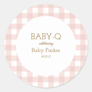 Simple Pink Gingham Baby Shower Sticker