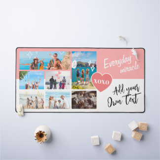 Simple pink white personalized text photo collage