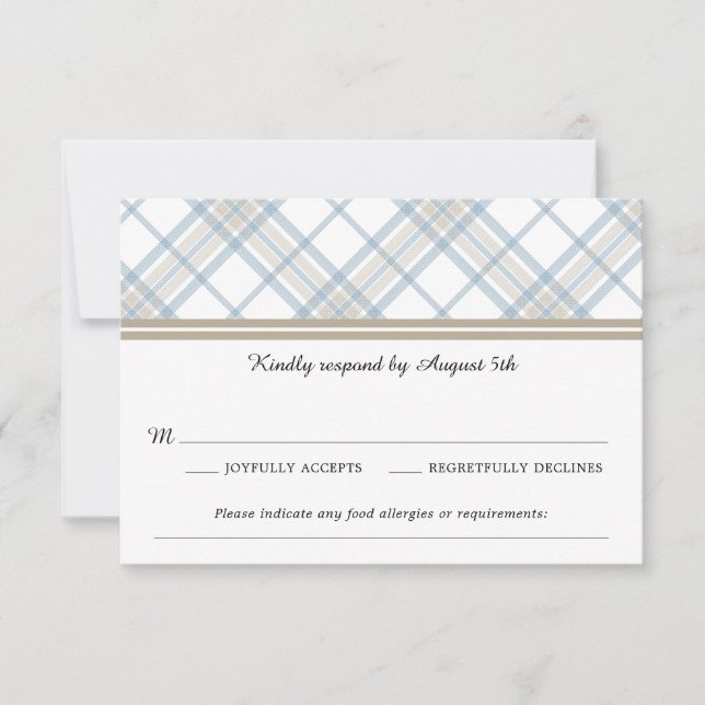 Simple Plaid Blue & Tan Wedding RSVP (Devant)