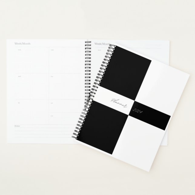 Simple planificateur noir et blanc 2024 (Devant avec enveloppe)