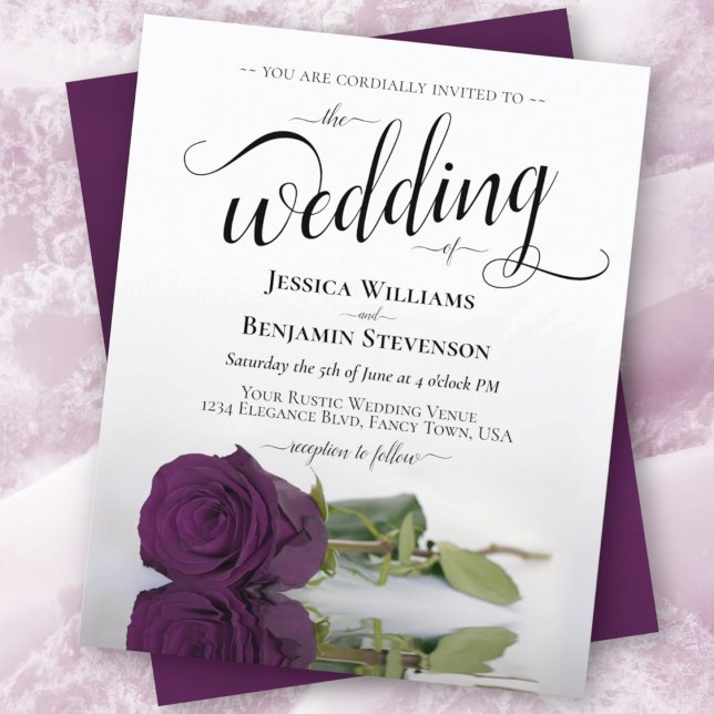 Simple Plum violet Rose Faire-part de mariage BUDG (Créateur téléchargé)
