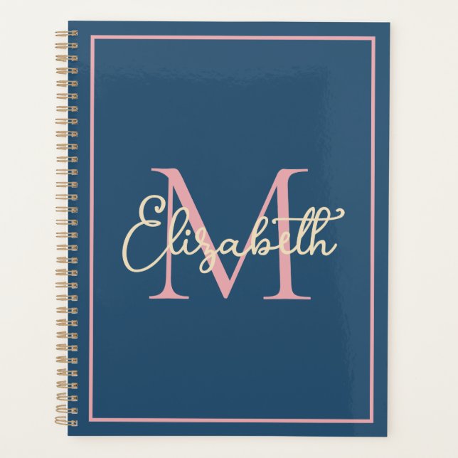 Simple Preppy Navy rose et crème Monogramme (Devant)