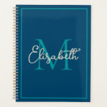 Simple Preppy Navy Turquoise et crème Monogramme<br><div class="desc">Ce planificateur de calendrier simple et moderne dispose d'un monogramme de preppy dans des tons riches de bleu profond, turquoise et crème que vous pouvez personnaliser avec votre choix de nom et d'initiale.</div>
