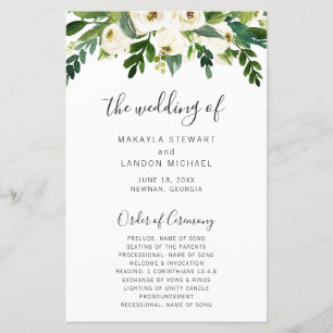 Simple Programme de Mariage Élégant à Fleurs Blanc