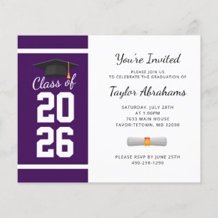 Simple Purple White Graduation Invitation