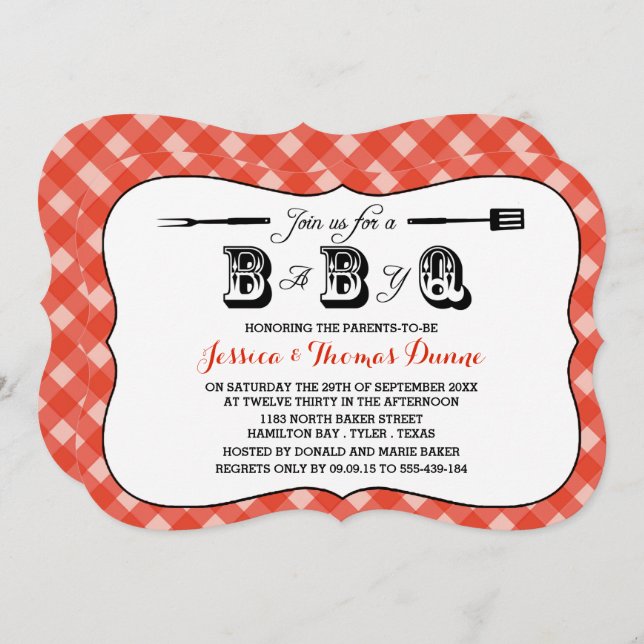 Simple Red En vichy BBQ Baby Shower Invitations (Devant / Derrière)