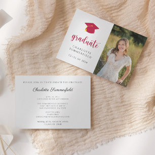 Simple Red Gold Graduation Cap Tassel Invitation