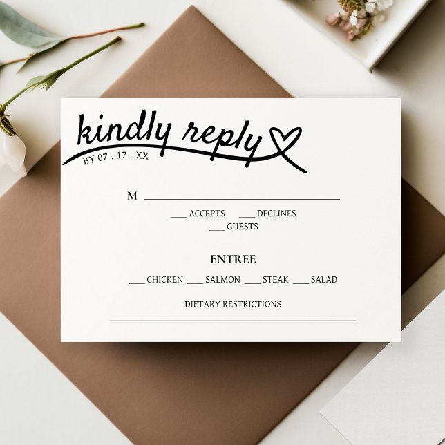 Simple réponse au coeur blanc et noir Mariage RSVP (Simple White & Black Heart Response Wedding RSVP)