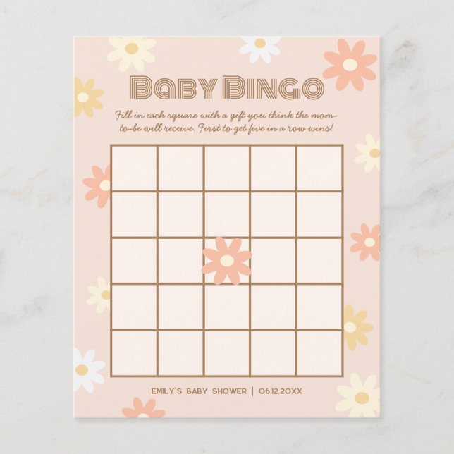 Simple Retro Boho Daisy Baby shower Bingo Jeu (Devant)