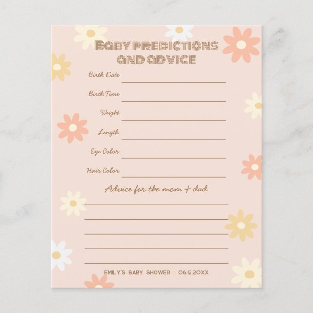Simple Retro Boho Daisy Baby shower de devis Jeu (Devant)