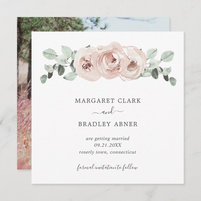 Simple rose florale photo mariage élégant (Devant / Derrière)