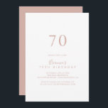 Simple Rose Gold 70th Birthday Party Invitation<br><div class="desc">Cette simple invitation rose or 70ème anniversaire de fête est parfait pour une fête d'anniversaire moderne. Le design sobre et élégant présente une typographie de script classique et sophistiquée en or rose.</div>