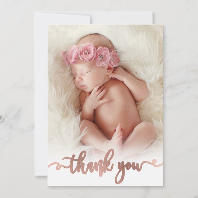 Simple Rose Gold Script Baby Photo Merci (Devant)