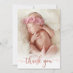 Simple Rose Gold Script Baby Photo Merci