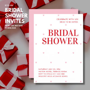 Simple Rose Love Heart Bridal Shower Invitation