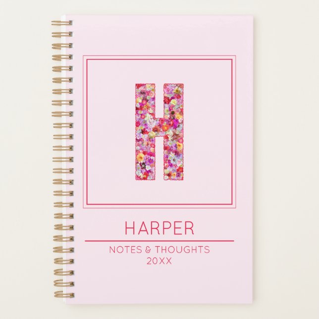 Simple rose pâle girly floral monogramme lettre H (Devant)