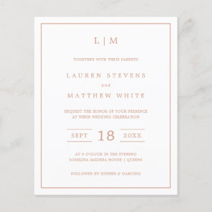 Simple Rose rose Monogramme Budget Mariage Invite