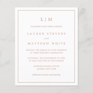 Simple Rose rose Monogramme Budget Mariage Invite