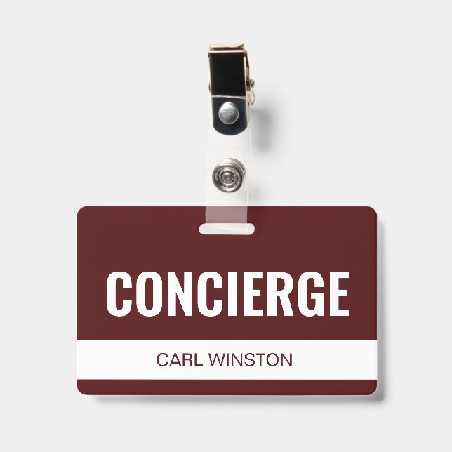 Simple Rouge Badge d'identité de l'employé de l'hô (Avant avec clip)