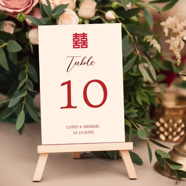 Simple rouge beige chinois mariage Numéro de table (Créateur téléchargé)