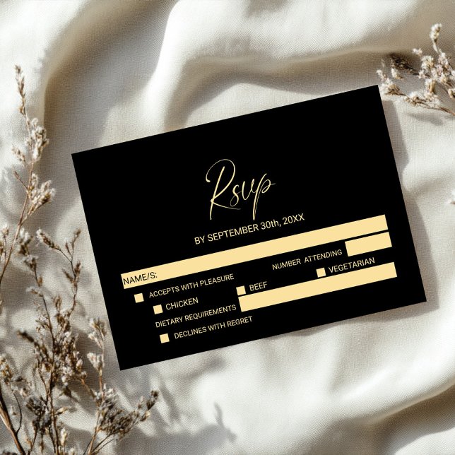 Simple RSVP de mariage or et noir avec options de  (Créateur téléchargé)