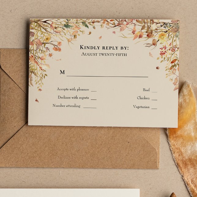 Simple Russe Automne Beige Mariage Monogramme RSVP (Créateur téléchargé)