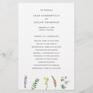 Simple Rustic Floral Fleur sauvage Wedding Program