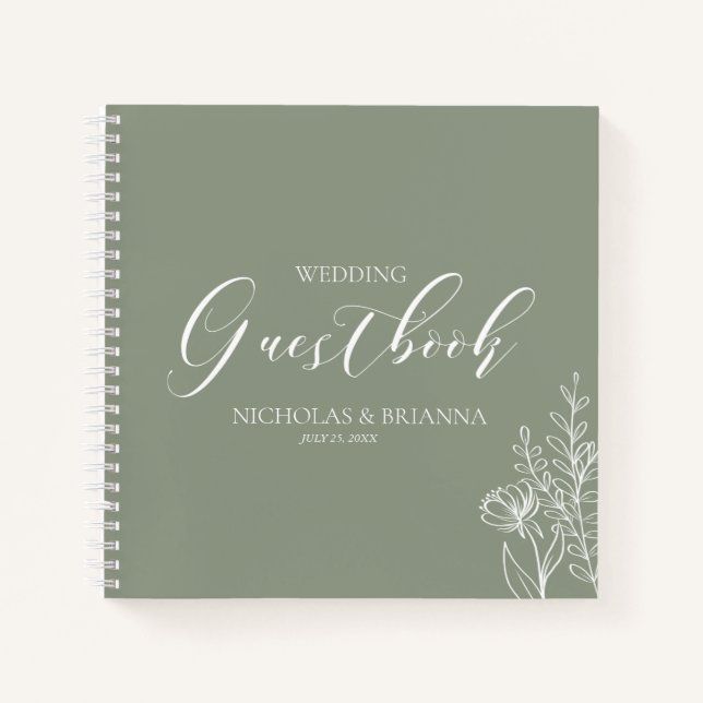Simple Sage Green Moderne Mariage Livre d'or (Devant)