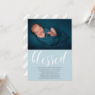 Simple Script Béni Photo Christening Invitation