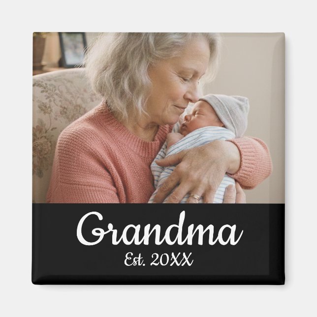 Simple Script Grandma Photo Year Est. Magnet (Devant)