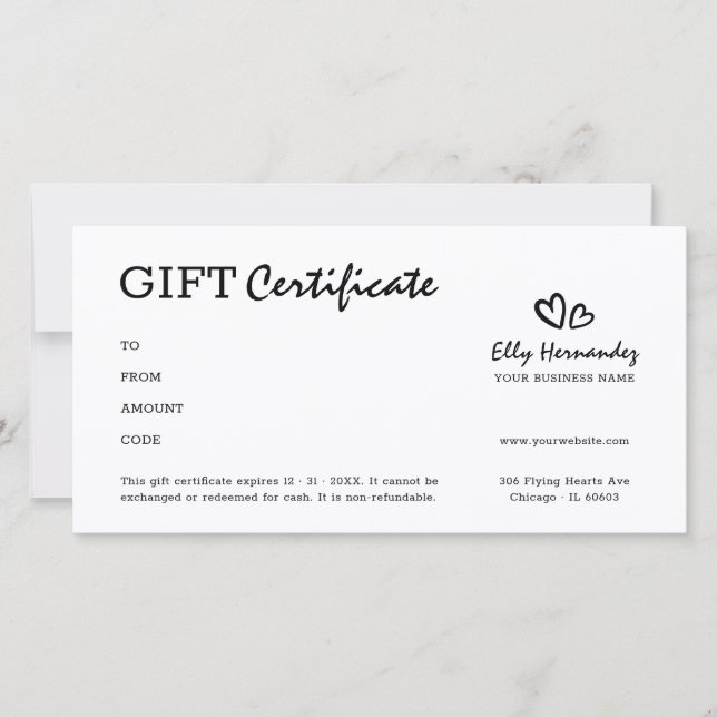 Simple Script Logo Coeur Black Certificat cadeau (Devant)