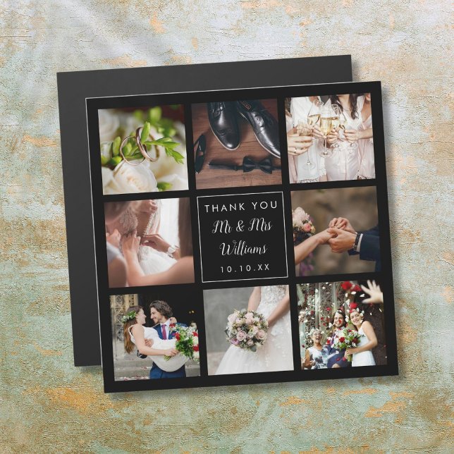 Simple Script Mariage Photo Collage Merci  (Simple Script Wedding Photo Collage Thank You)