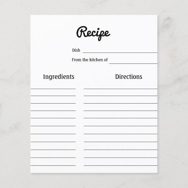simple script minimum carte de recette de douche n (Devant)