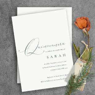 Simple script noir blanc Quinceañera Invitation