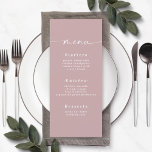 Simple Solid Color Dusty Mauve Wedding Menu<br><div class="desc">Simple Solid Color Dusty Mauve Pink Wedding Menu. This modern chic Menu Card is simple classic and elegant with a plain solid color background and a pretty signature script calligraphy font with tails. Shown in the new Colorway. With a pretty monogram on the back side. Available in several color options,...</div>