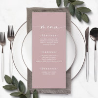 Simple Solid Color Dusty Mauve Wedding Menu