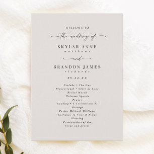 Simple Solid Ecru Ivory Mariage programme de cérém