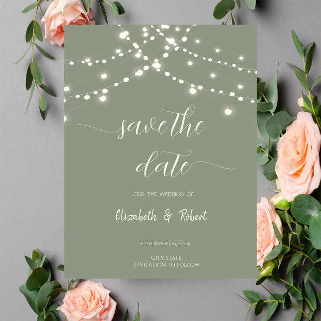 Simple String Lights Sage Green Save The Date (Créateur téléchargé)