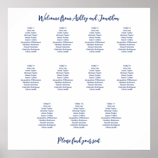 Simple Tableau 11 Salle Sombre Bleu Plan de Table (Devant)