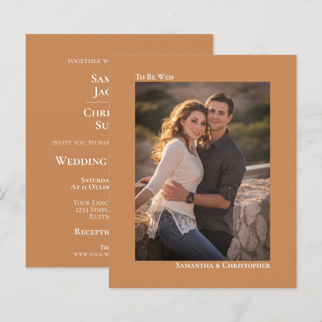 Simple Tan d'or BUDGET Mariage Photo Invitation (Devant / Derrière)