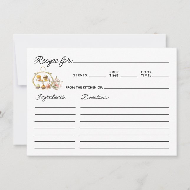 Simple Tea Party Themed Recipe Card (Devant)