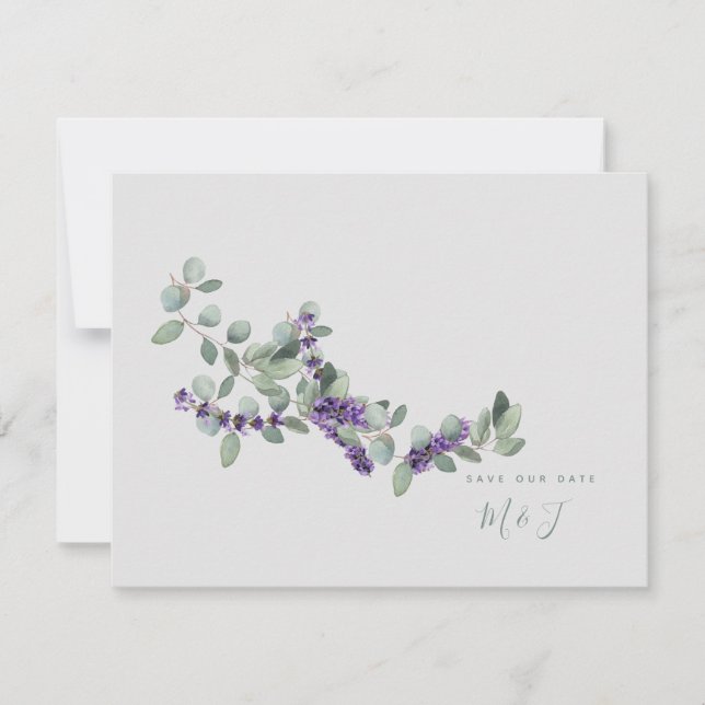 Simple tige de lavande grise mariage save the date (Devant)