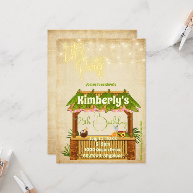 Simple Tiki Bar Invitation Anniversaire (Devant/Arrière en situation)