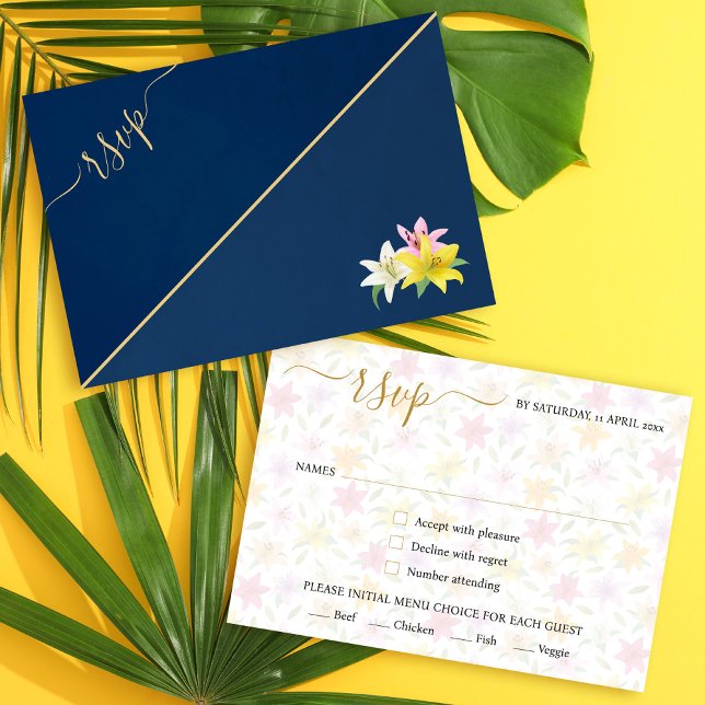 Simple Tropical Lily Blue Turquoise mariage carte  (Simple Tropical Lily Blue Teal Wedding RSVP Card)